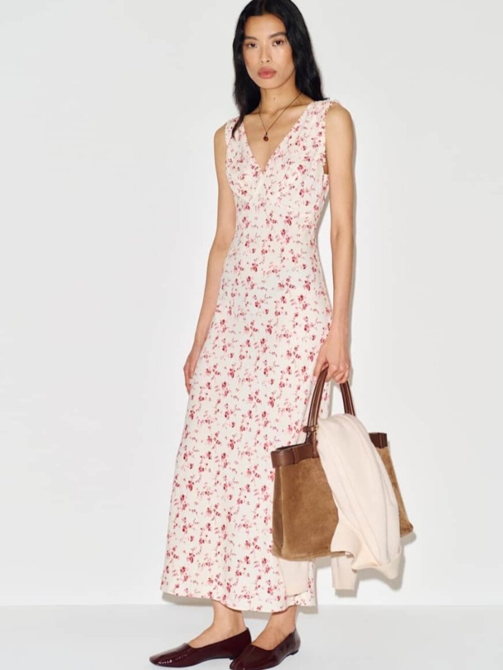 NEW Reformation Anna-Claire Midi V-neck Dress Rosalie White Floral | size XS